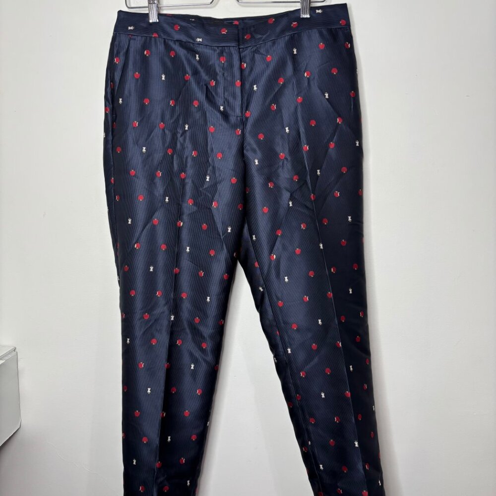 Talbots Women Blue Apple Print Ankle Pants Jacquard Preppy Teacher Size 10